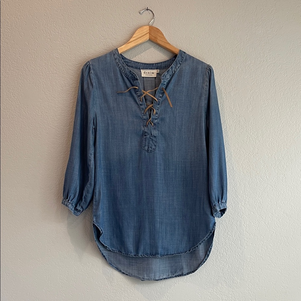 Denim&Co Chambray Lace-Up Top